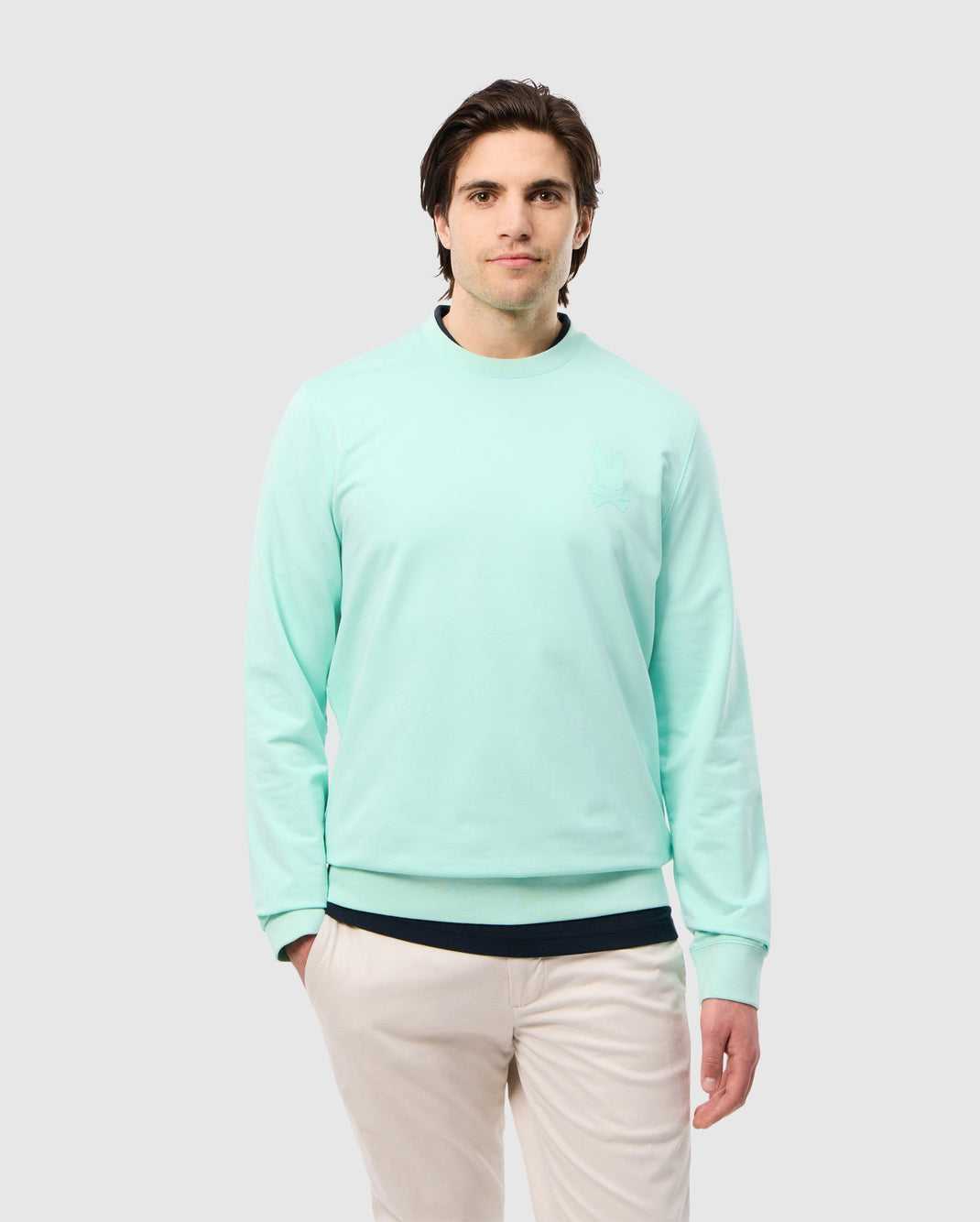 Sweat a Capuche Psycho Bunny Houston French Terry Crewneck Beach Glass Homme | DGZ-96453621